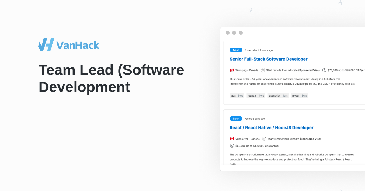 Team Lead (Software Development) - VanHack